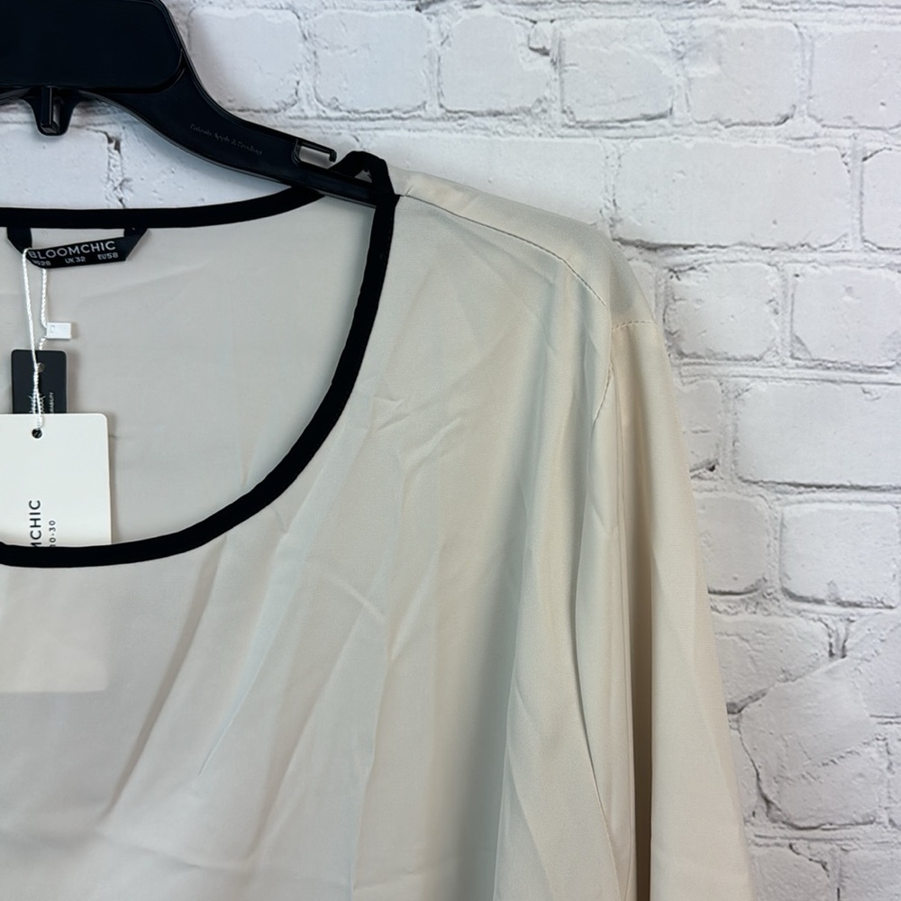BloomChic Elegant Cream Blouse with Black Trim Plus Size 5X - Picture 3 of 7